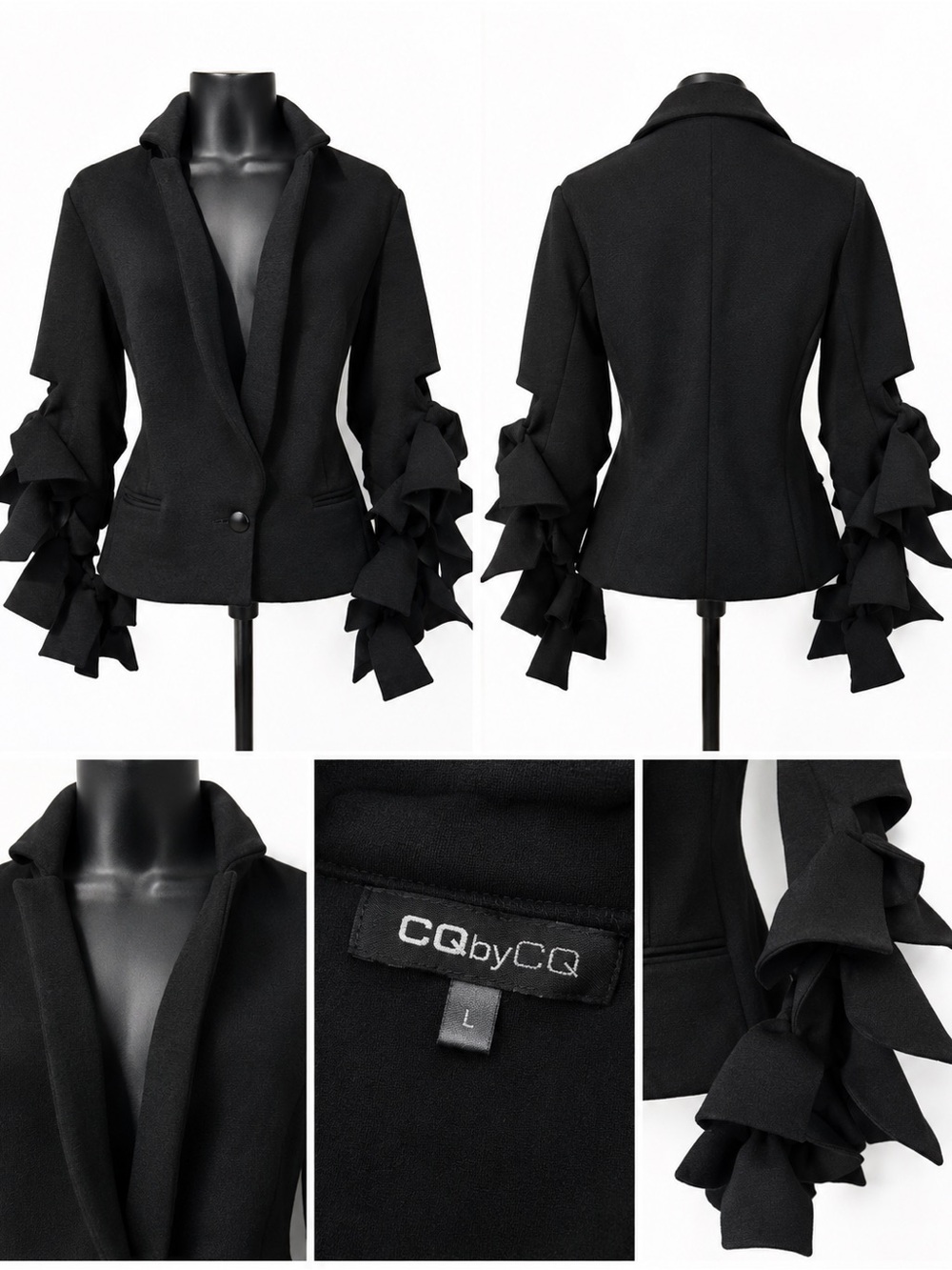 CQbyCQ Black Ruffle-Sleeve Tailored Blazer